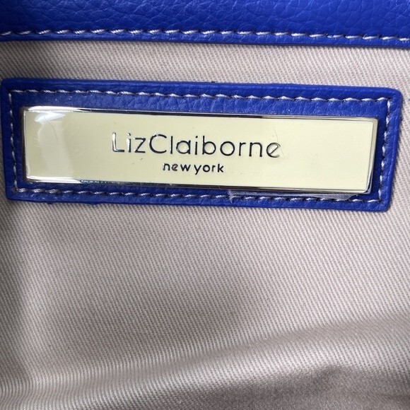 Liz Claiborne Blue Pebbled Leather Mini Hobo Bag Contrast Stitch Fold Over Flap - Picture 11 of 16